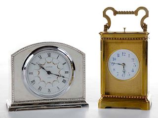 Edwardian French Brass Carriage Clock with a Silver-Plated Mantle Clock