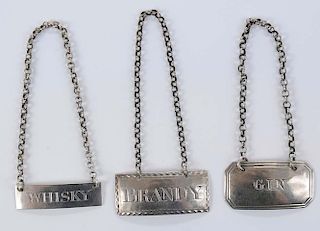 Three English Silver Decanter Labels