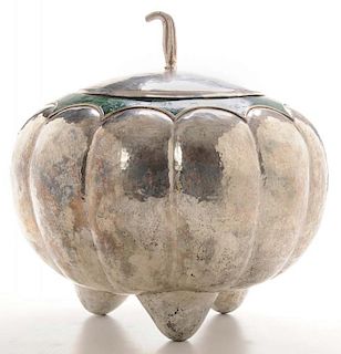 Emilia Castillo Malachite Inlaid Silver-Plated Jar