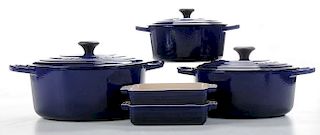 Ten Pieces [Le Creuset] Blue-Enameled Cast Iron Cookware