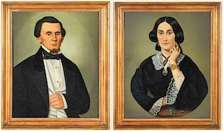 Pair Antique American Male/Female Portraits