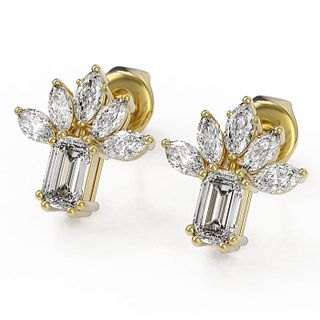 1.75 ctw Emerald Cut Diamond Designer Earrings 18K Yellow Gold