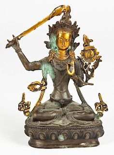 Gilded Bronze Sino-Tibetan Mariamman Figure