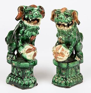 Pair Chinese Sancai Glazed Foo Dogs