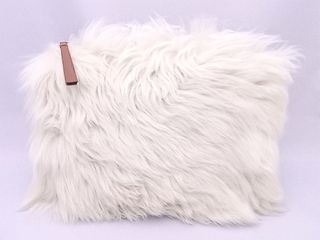 Loewe LOEWE Clutch Bag Anagram Off-White Black Fur Leather Ladies
