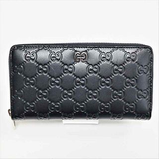 Gucci Shima Zip Around Long Wallet GUCCI Round 473928 525040 Embossed Navy Men's Leather