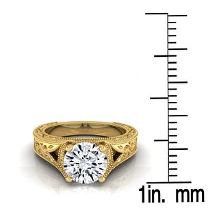 1ctw Round Brilliant Antique Inspired Engraved Diamond Engagement Ring With Millgrain Finish In 14k Rose Gold, Igi-certified