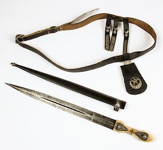 19th C. Russian/Caucasian Dagger (Kinjal) w/Belt