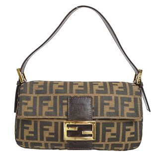 FENDI Zucca Baguette Hand Bag Purse Brown Canvas Leather 505.26424.008