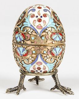 Antique Russian Silver Enamel Egg on Stand, Hallmarks