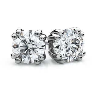 18k White Gold Double Prong Round Diamond Stud Earrings 1.45ctw  (5.8mm Ea), K Color, I1 Clarity
