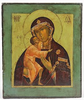 Antique Russian Icon, Mother of God Vladimirskaya