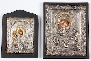 2 Greek Byzantine Silver Repousse Icons
