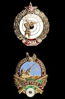 2 Russian Soviet Bronze Enamel Sniper Medals