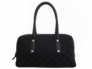 Salvatore Ferragamo Bag Gancio Black Canvas Leather Shoulder Handbag Ladies