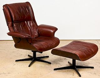 Eames Style Molded Plywood Lounger and Footrest
