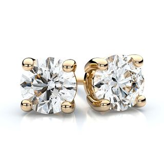 18k Yellow Gold 4-prong Round Brilliant Diamond Stud Earrings (0.75 Ct. T.w., Vs1-vs2 Clarity, H-i Color)