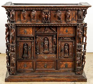 Vargueno Spanish Carved Figural Cabinet, 17th/18th C