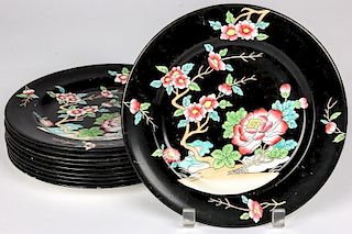 Antique Mason's Ironstone Black Chinese Plates