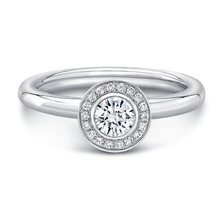 Diamond Round Bezel Center With Halo Ring In 18k White Gold (3/8 Ctw)