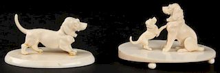 Suite of 2 Antique Continental Carved Ivory or Bone Canine Figures
