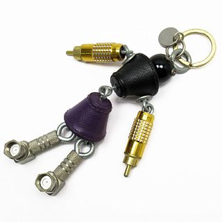 Prada keychain charm black purple gold silver saffiano leather plastic ladies 