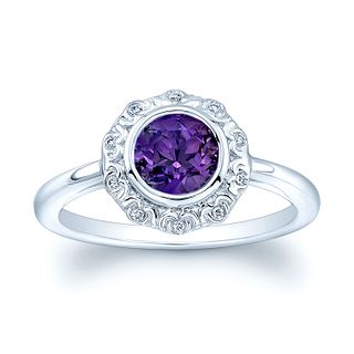 Amethyst And Diamond Ring In 14k White Gold