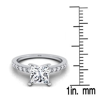 1 1/5ctw Princess Cut Center Classic Petite Split Prong Diamond Engagement Ring In 14k White Gold, Igi-certified