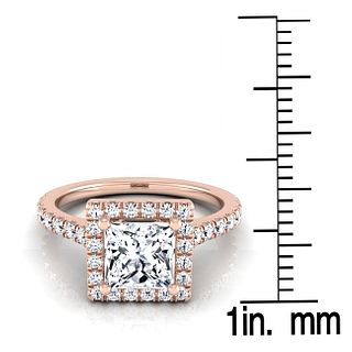 1 3/8ctw Princess Cut Diamond Round Halo Engagement Ring In 14k Rose Gold, Igi-certified