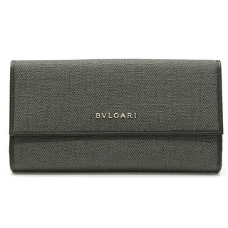 BVLGARI Bvlgari Weekend Bi-Fold W Long Wallet Double Leather PVC Black Gray 32589