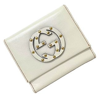 Gucci Bi-Fold Wallet 121569 4276 GG Studs White Leather GUCCI Ladies Gold