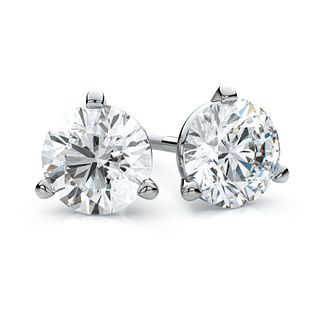 Platinum 3-prong Martini Round Diamond Stud Earrings 1.40ctw  (5.5mm Ea), M Color, Si1-si2 Clarity