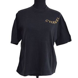 CHANEL CC Logos Round Neck Short Sleeve Tops Black  Vintage