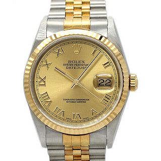 Rolex Datejust 16233 Yellow Gold Stainless Champagne Rome Men's Watch