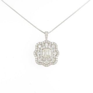 Platinum Diamond Necklace 1.006ct / M / SI2 / Emerald cut