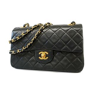  Chanel Shoulder Bag Matrasse W Flap W Chain Shoulder Bag Lambskin Black Gold Metal