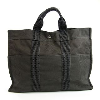 Hermes Her Line MM Unisex Polyamide Polyester Handbag Black Gray