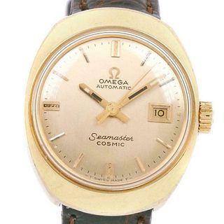 Omega Seamaster Cosmic Stainless Steel Leather Manual Winding Ladies Watch