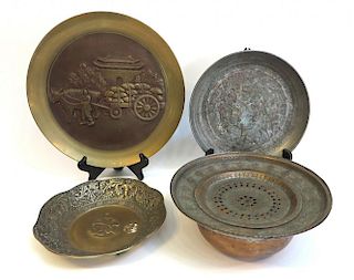Five Plates/Bowl In Copper And Metal