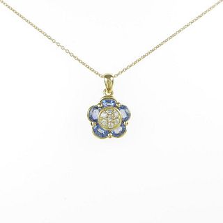 K18YG Flower Sapphire Necklace