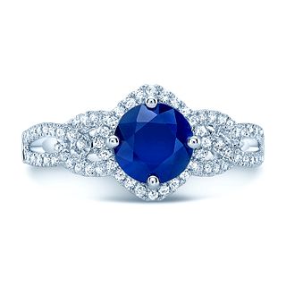 Round Blue Sapphire And Diamond Twisted Halo Ring In 14k White Gold ( Hi/si) (6.5mm)