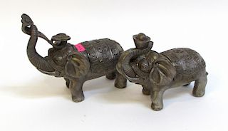 Pair Of Silver Toned Cast Metal Asian Elephants