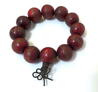 Red Bead Mala Bracelet With Characters