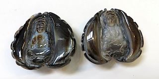 Two Carved Tibetan Agate Pendants