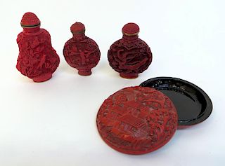 Four Chinese Cinnabar Lacquer Items
