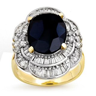 7.85 ctw Blue Sapphire & Diamond Ring 14k Yellow Gold