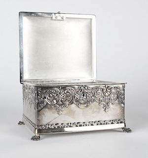 A Victorian silver-plated locking jewelry box