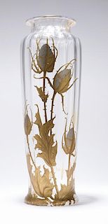 A large Baccarat enameled thistle art glass vase