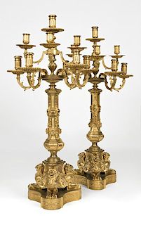 Pair of French monumental gilt-bronze candelabra
