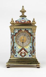 A French brass and champleve carriage clock